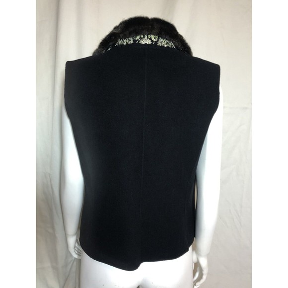 LINDA ALLARD ELLEN TRACY Wool Vest Embroidered Black Faux Fur Collar Small - Picture 8 of 12